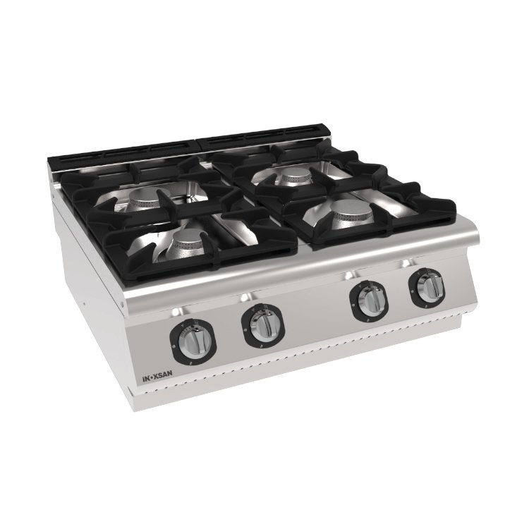 Stainless steel commercial kitchen equipment including ovens and refrigerators.