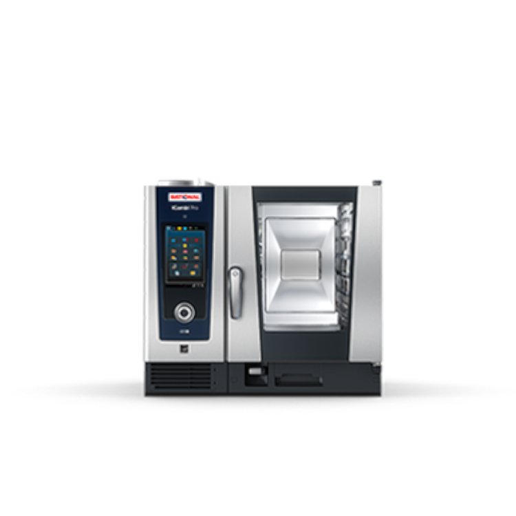Stainless steel commercial kitchen equipment including ovens and refrigerators.