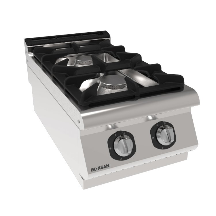 Stainless steel commercial kitchen equipment including ovens and refrigerators.