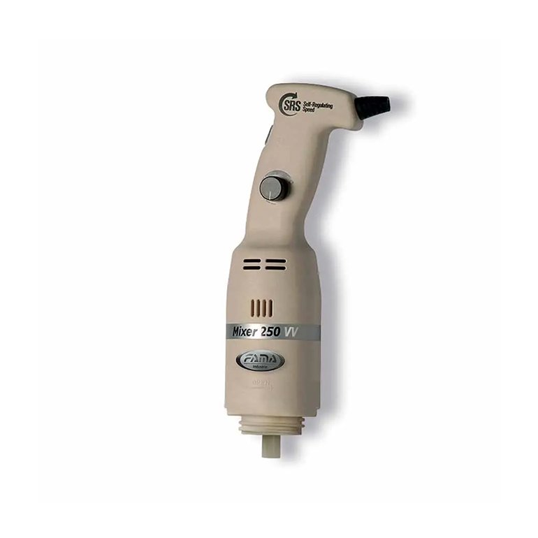 Professional Italian hand blender with lightweight plastic body, ventilated motor, and SRS speed control, made in Italy