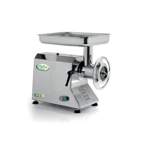 Fama TI32 professional stainless steel meat mincer with tray and hopper.