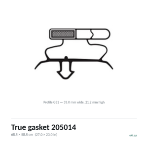 True gasket 205014 cross-section, profile G31, 68.5 x 58.5 cm door seal for 56 True models