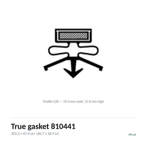 True gasket 810441 profile G28 door seal True gasket 810441 cross-section, profile G28, 103.3 x 47.9 cm door seal for 1 True models