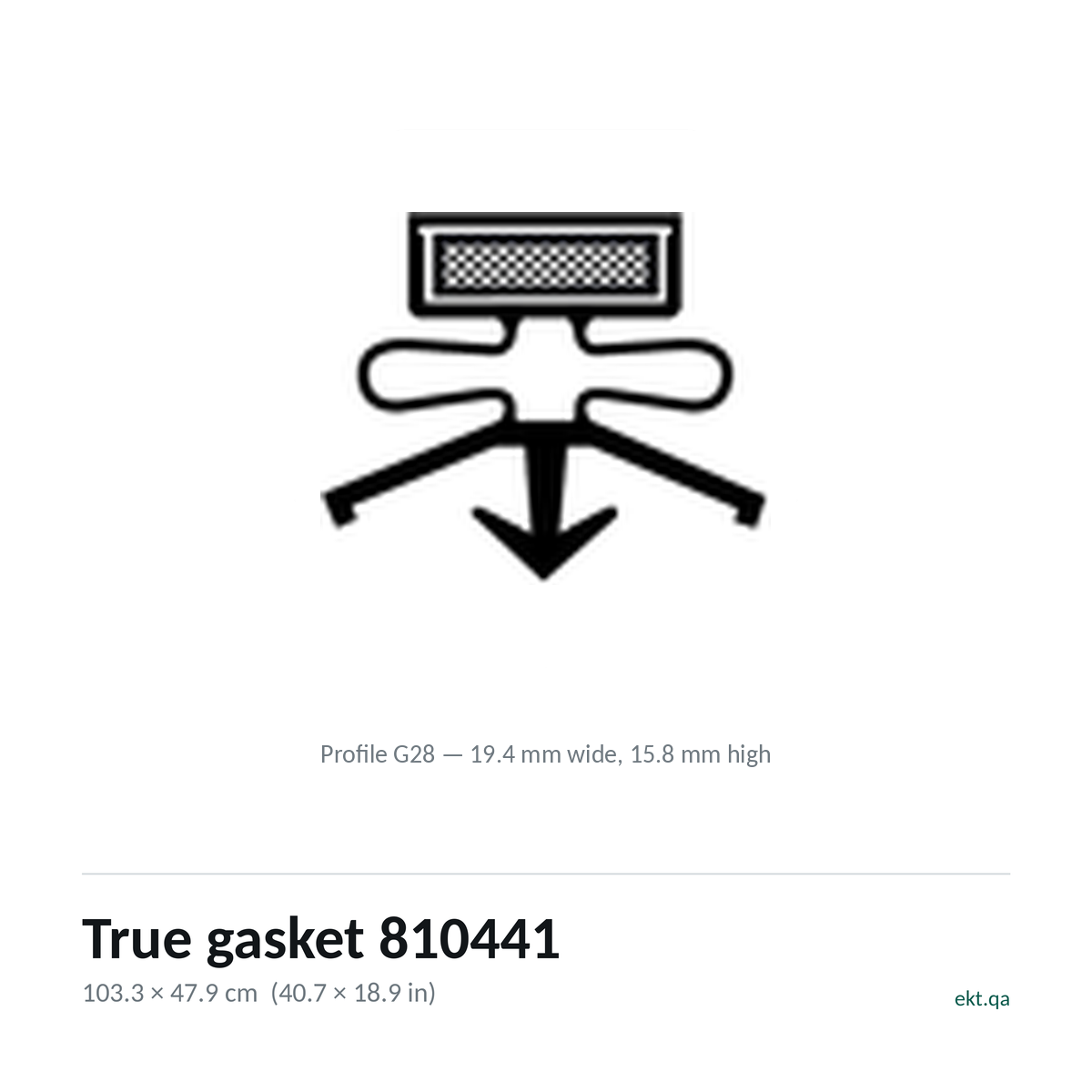 True gasket 810441 cross-section, profile G28, 103.3 x 47.9 cm door seal for 1 True models