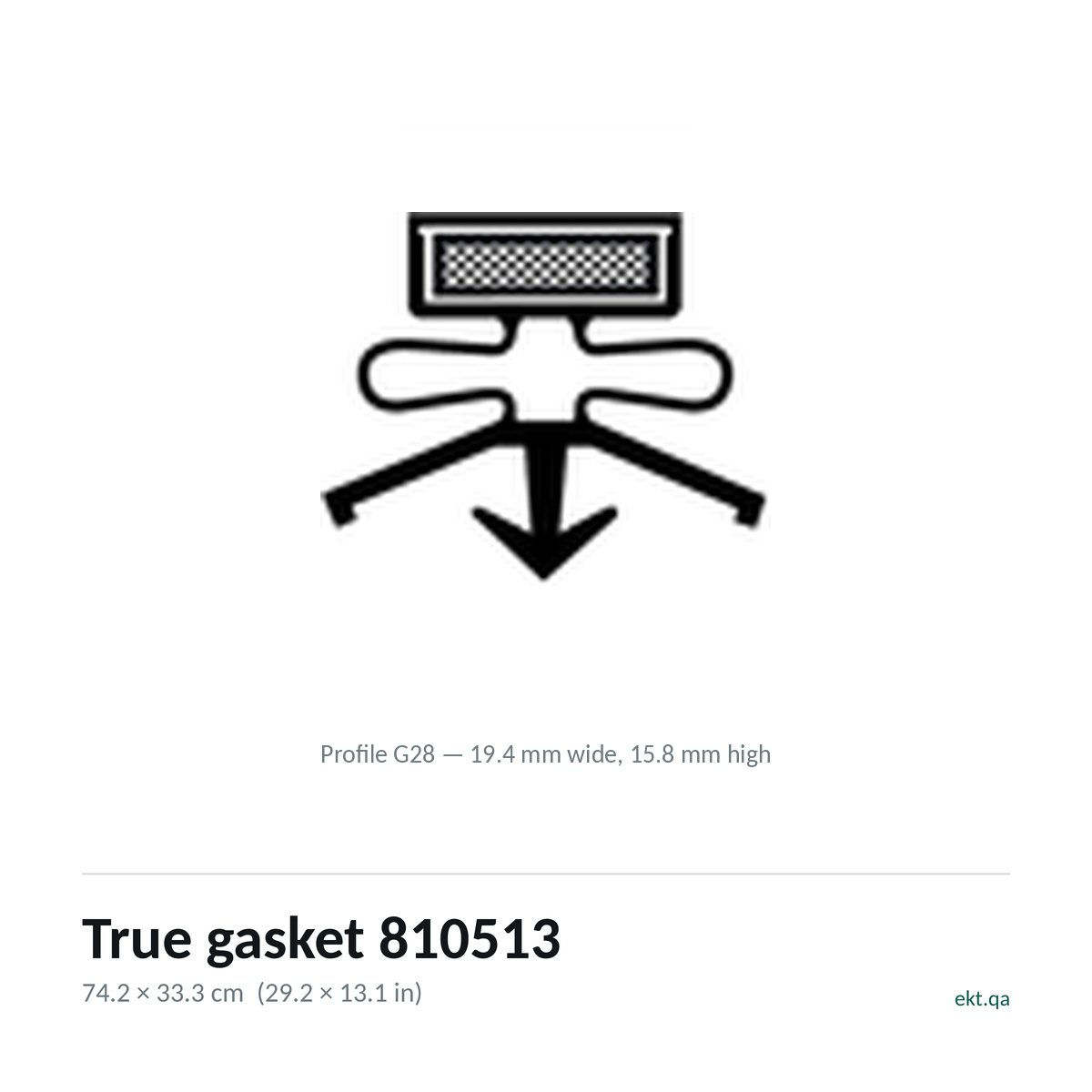 True gasket 810513 cross-section, profile G28, 74.2 x 33.3 cm door seal for 16 True models