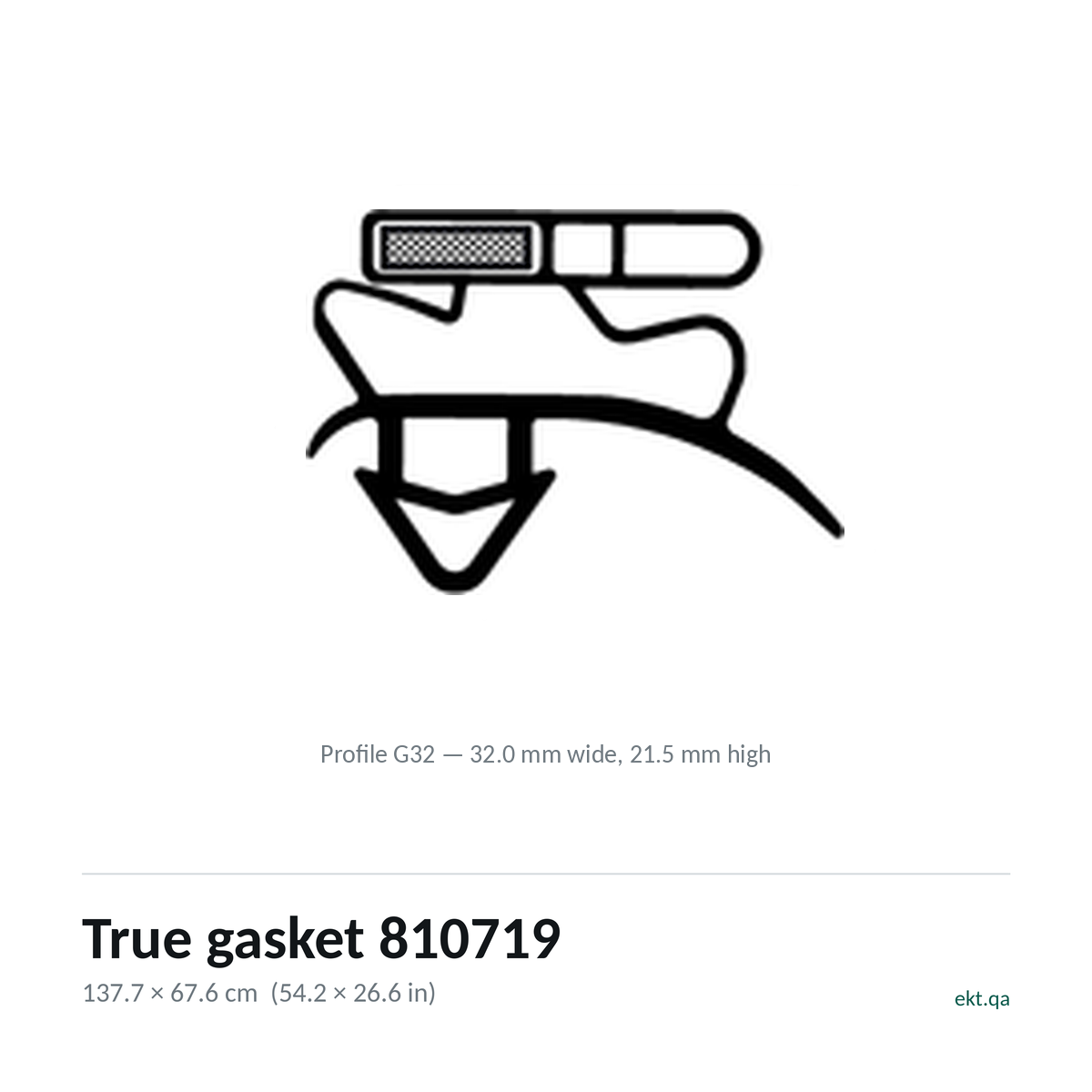 True gasket 810719 cross-section, profile G32, 137.7 x 67.6 cm door seal for 67 True models