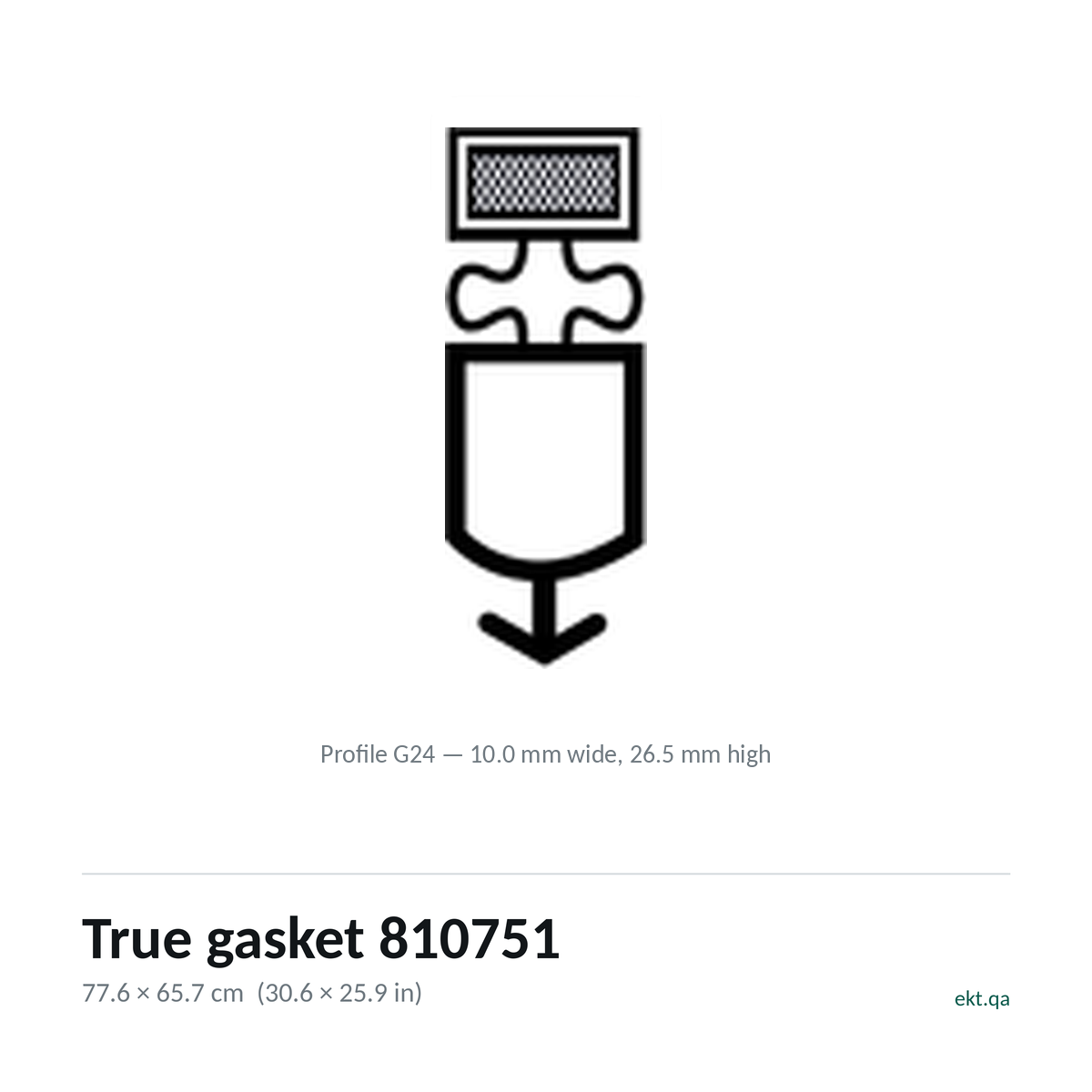 True gasket 810751 cross-section, profile G24, 77.6 x 65.7 cm door seal for 3 True models