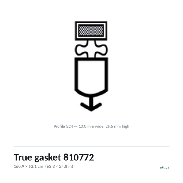 True gasket 810772 cross-section, profile G24, 160.9 x 63.1 cm door seal for 117 True models