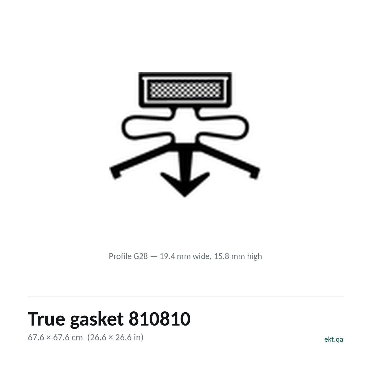 True gasket 810810 cross-section, profile G28, 67.6 x 67.6 cm door seal for 49 True models