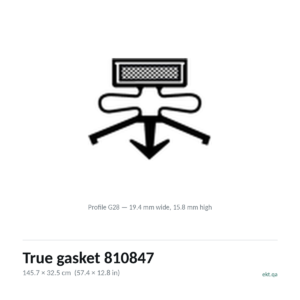 True gasket 810847 cross-section, profile G28, 145.7 x 32.5 cm door seal for 4 True models