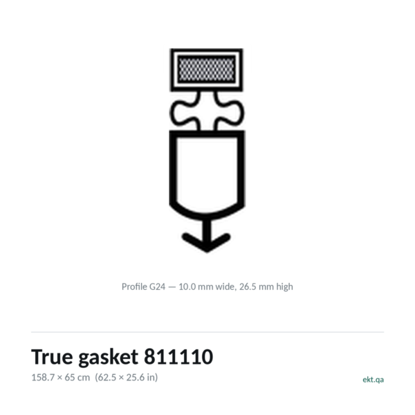 True gasket 811110 cross-section, profile G24, 158.7 x 65 cm door seal for 6 True models