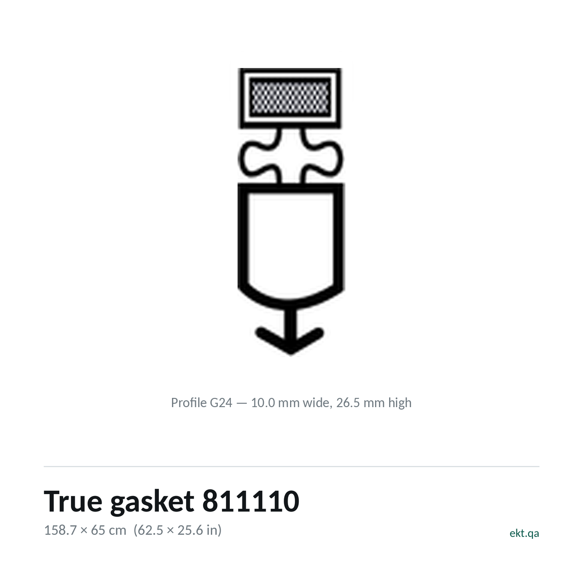 True gasket 811110 cross-section, profile G24, 158.7 x 65 cm door seal for 6 True models