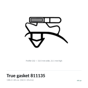 True gasket 811135 cross-section, profile G32, 138.4 x 65 cm door seal for 16 True models