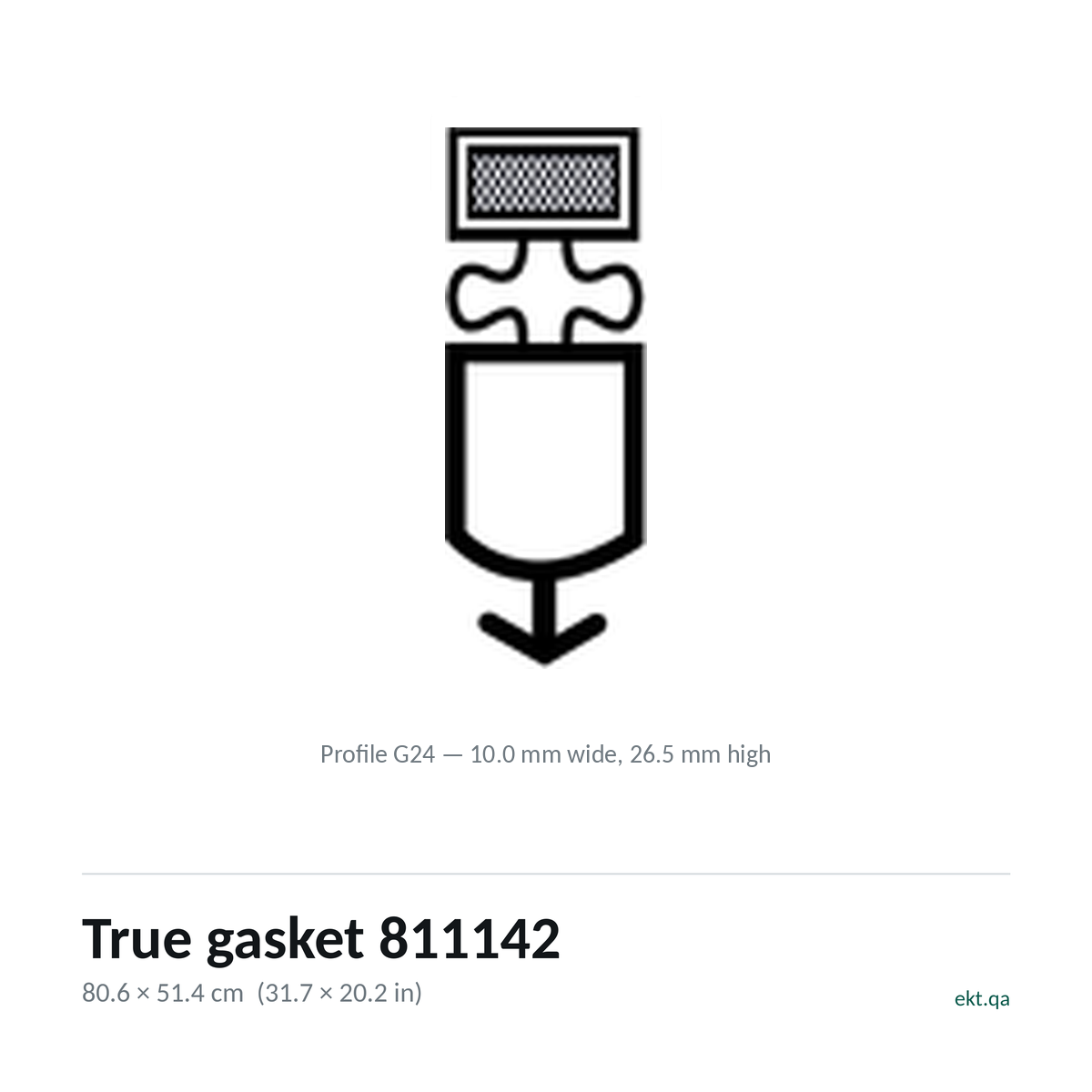 True gasket 811142 cross-section, profile G24, 80.6 x 51.4 cm door seal for 4 True models