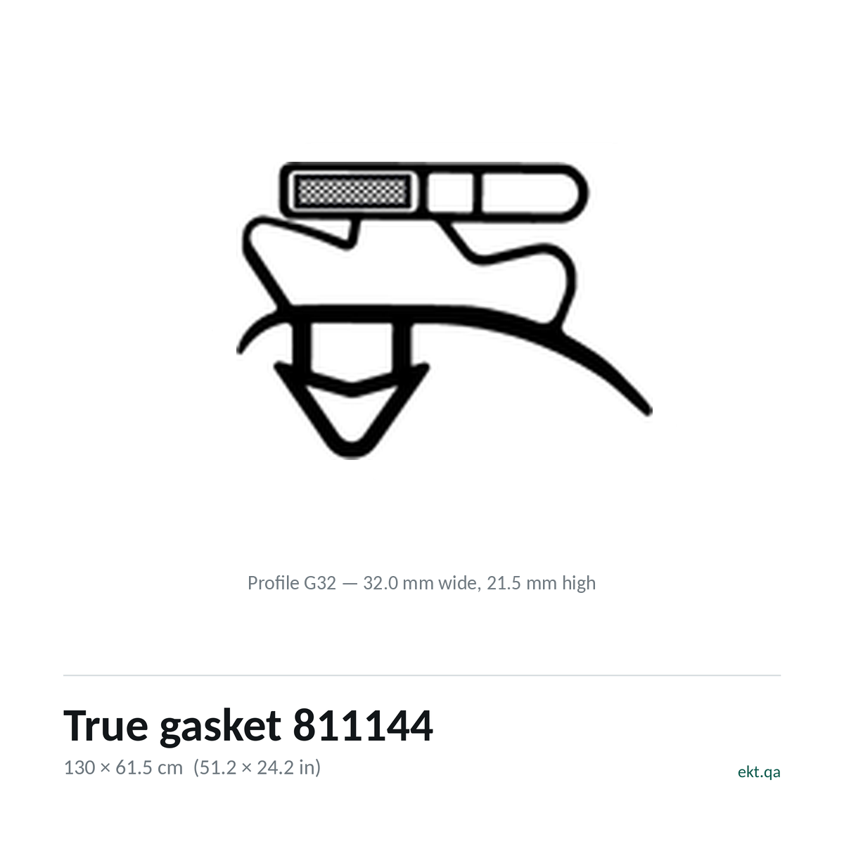 True gasket 811144 cross-section, profile G32, 130 x 61.5 cm door seal for 3 True models