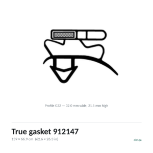 True gasket 912147 cross-section, profile G32, 159 x 66.9 cm door seal for 10 True models