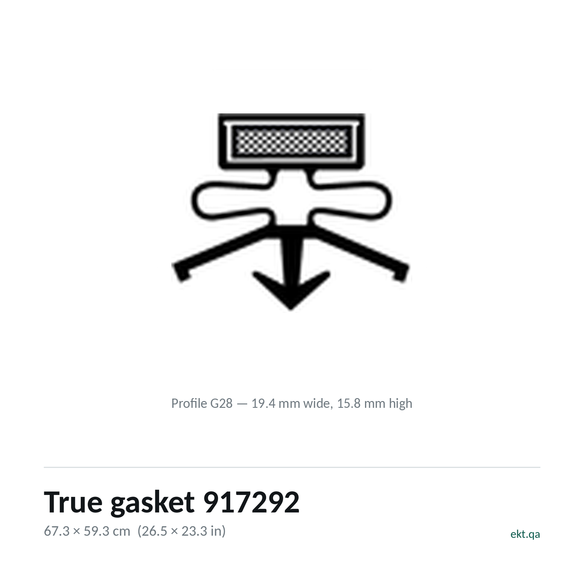True gasket 917292 cross-section, profile G28, 67.3 x 59.3 cm door seal for 1 True models