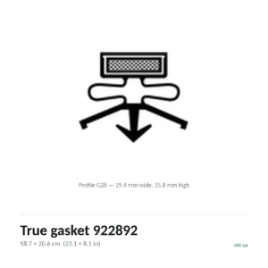 True gasket 922892 cross-section, profile G28, 58.7 x 20.6 cm door seal for 1 True models