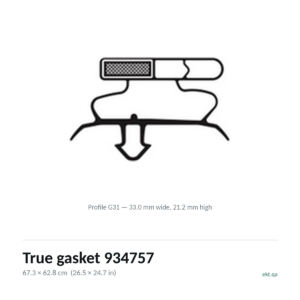 True gasket 934757 cross-section, profile G31, 67.3 x 62.8 cm door seal for 49 True models