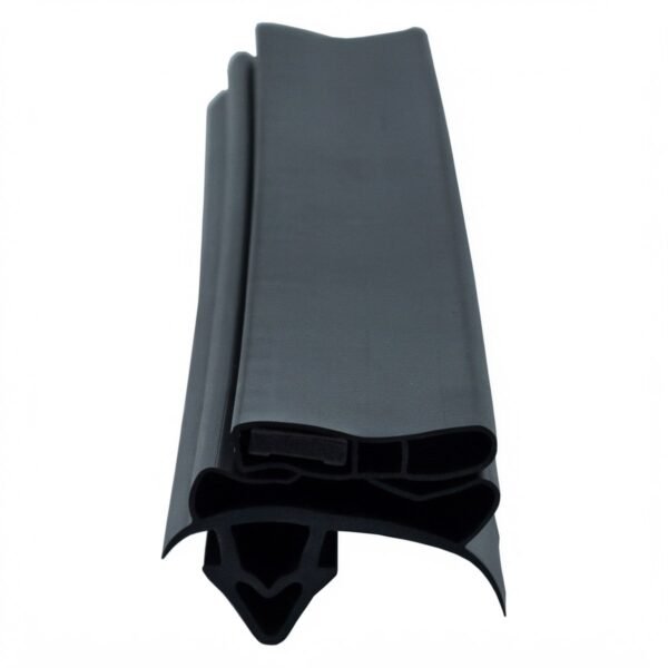 True refrigeration gasket profile G32, swept-flap magnetic dart seal, end view showing the magnet chamber and the push-in dart